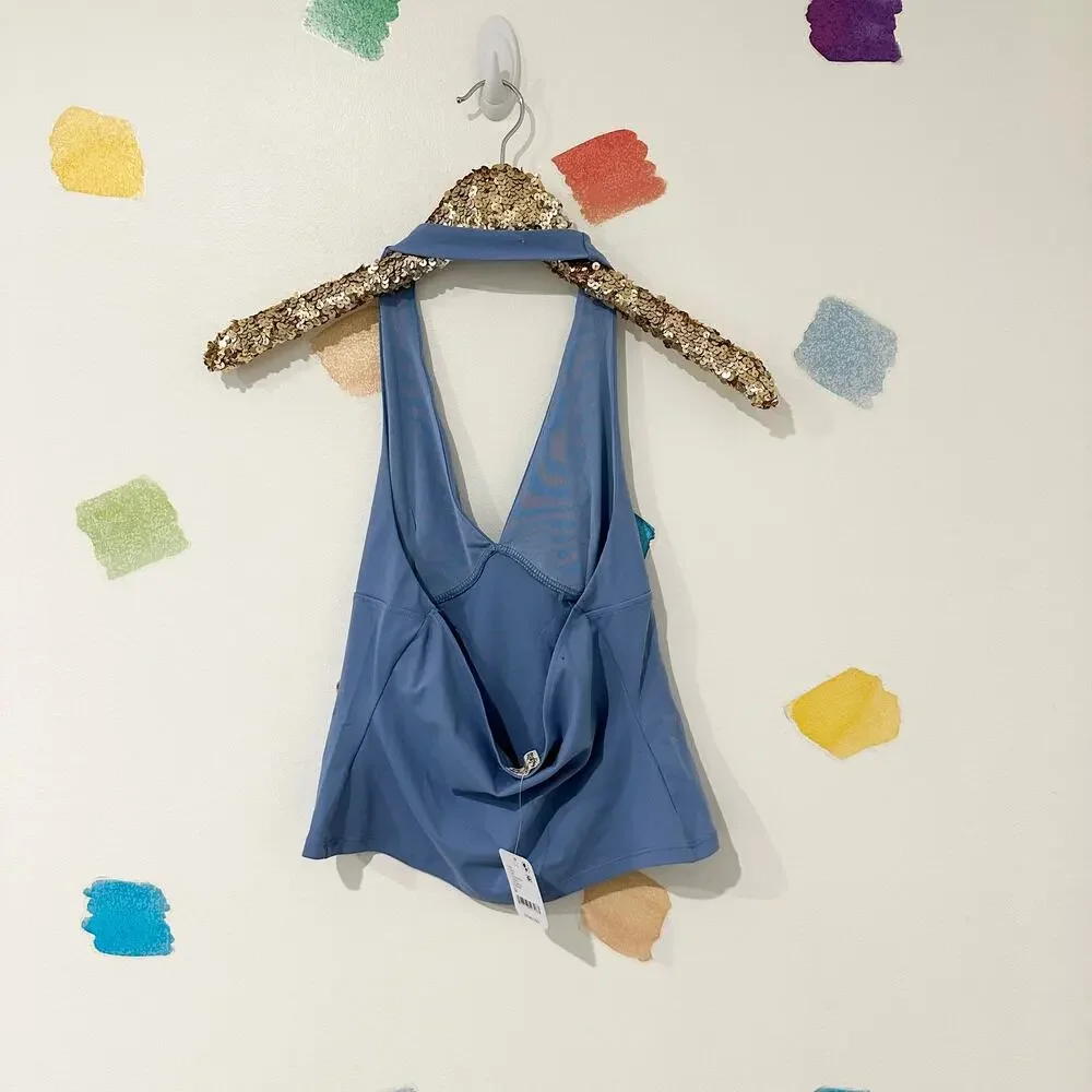 M Free People Intimately Dusted Blue Still Here Halter Crop Top NWT - Picture 4 of 6